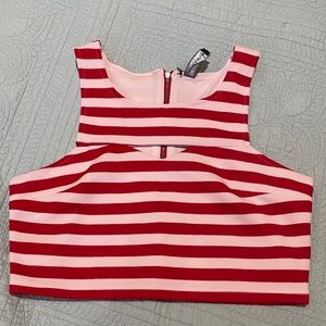 Red and white slit crop top